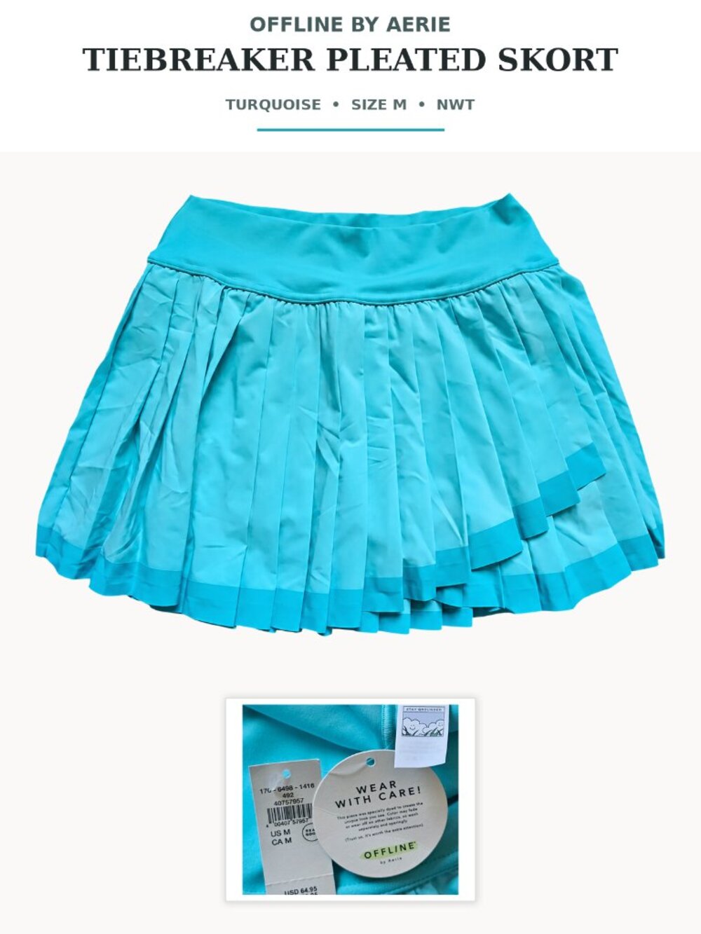 NWT OFFLINE by Aerie Turquoise Pleated Tennis Skort Dip-Dye Hem Size M